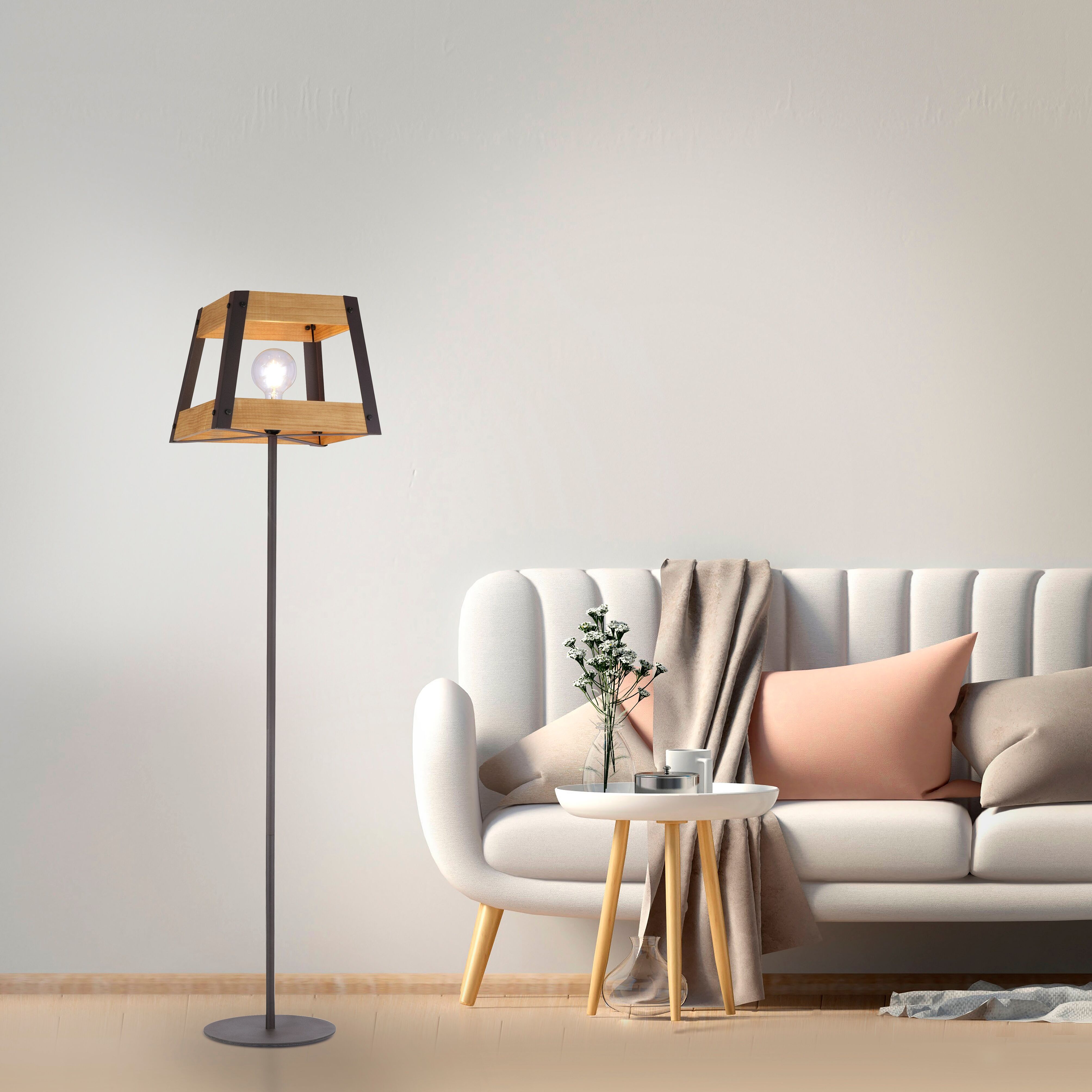 JUST LIGHT Stehlampe "CRATE", braun (holzfarben), 1, 1 Stk., Leuchten, Schalter, Schnurschalter, Stehlampe