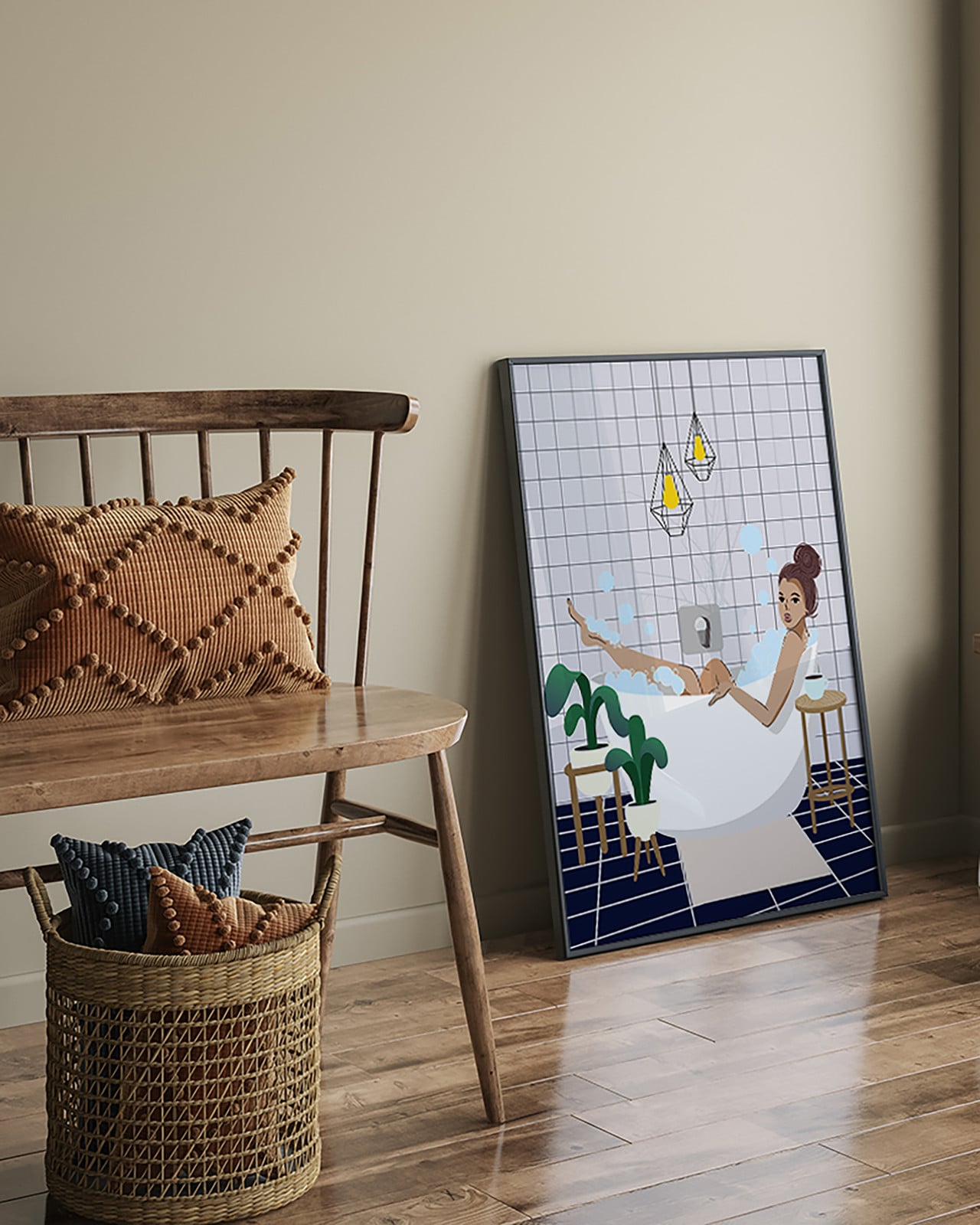 home24 Kunstprint The lady taking a bath, Meerkleuren, Plexiglas en gelakt beukenhout, 63 x 83 cm