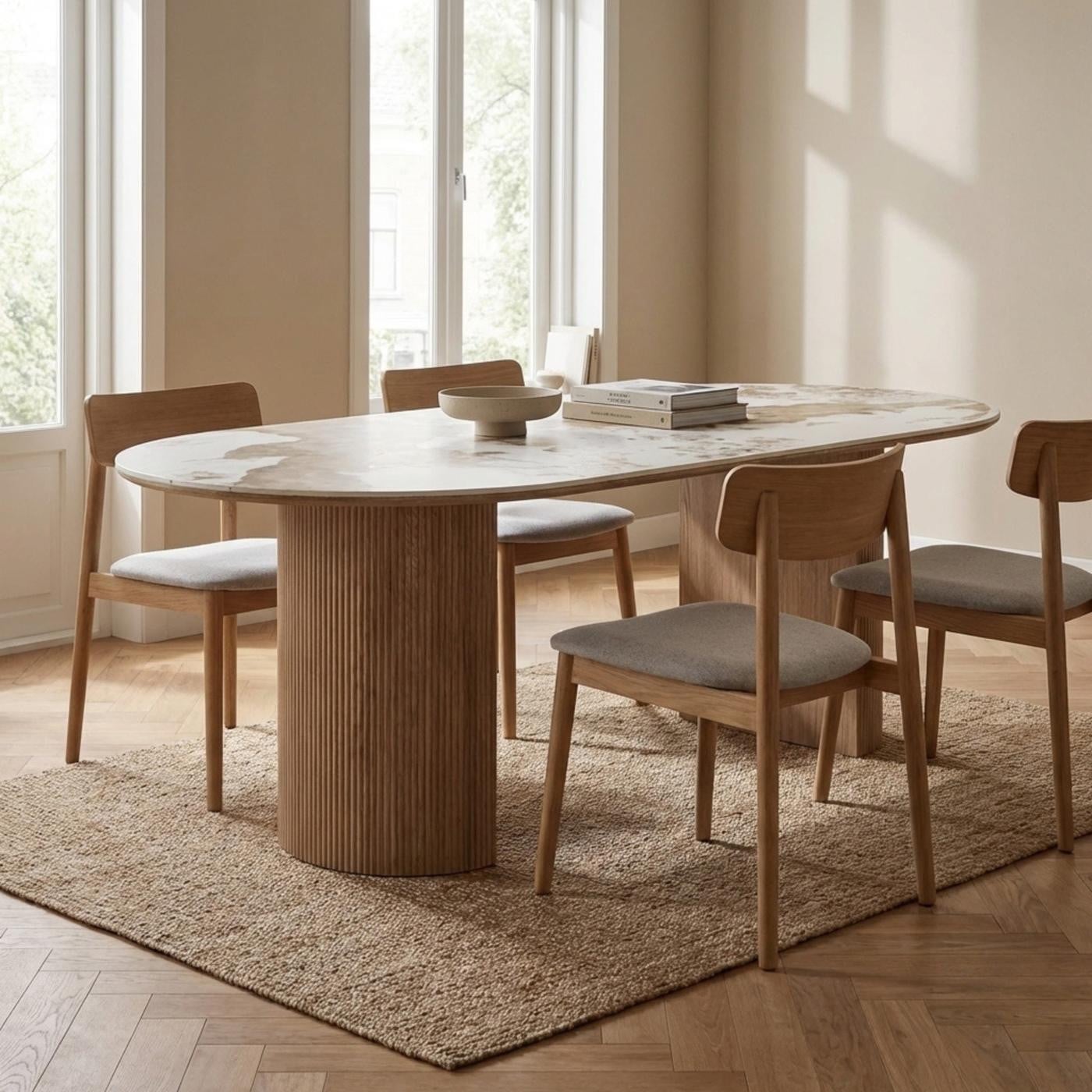 House Nordic Eettafel Athens Keramisch Wit/Bruin 210 cm