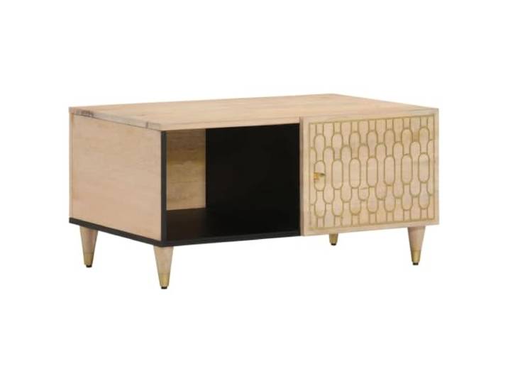 KMVXCVNM Couchtisch 80x50x40 cm Massivholz Mango Sofatisch Handgeschnitzte Fronten und blickdichter Stauraum hinter der Holztür veredeln jedes moderne Wohnzimmer stilvoll.