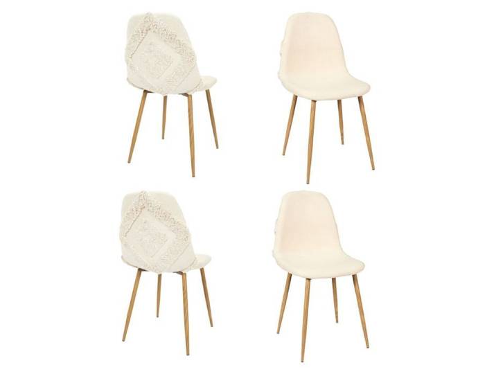 Toilinux - Lot de 4 chaises Faro tissu et pieds métal imitation bois - Beige