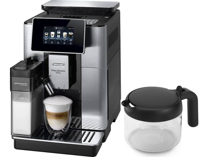 DE'LONGHI Kaffeevollautomat PrimaDonna Soul ECAM610.75.MB - Mit Kaffeekannen-Funktion , silber (edelstahlfarben), B:26,2cm H:39cm T:48,5cm, Kaffeevollautomaten, Inkl. Kaffeekanne, Bean Adapt Technology, Edelstahl, Scheibenmahlwerk, Kaffeevollautomat