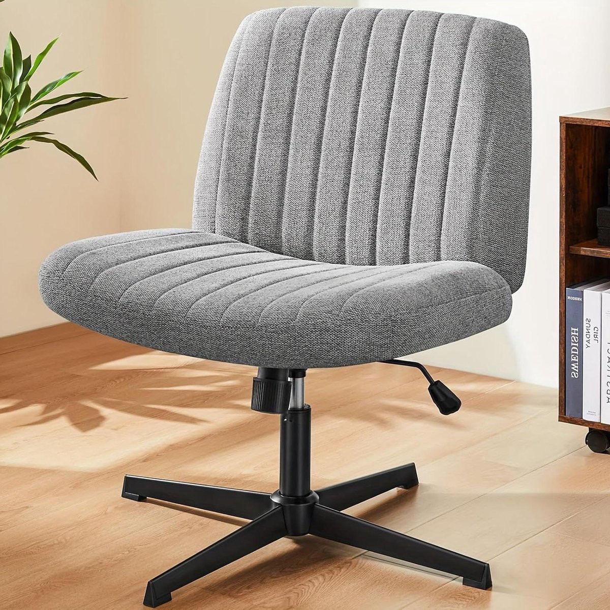 Verstelbare Bureaustoel Vanity met Brede Zitting en Armloos Ontwerp - Grijs Stof