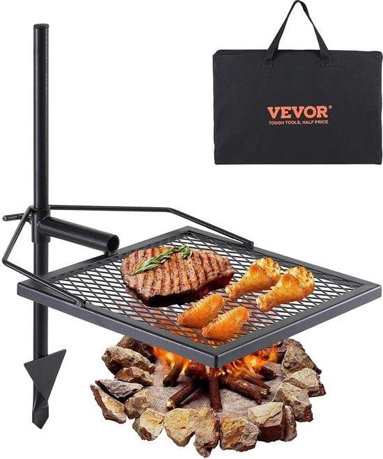 Draagbare houtskoolgrill met roestvrijstalen grillrooster en draaiperk, zwart, Breedte: 40,5 cm