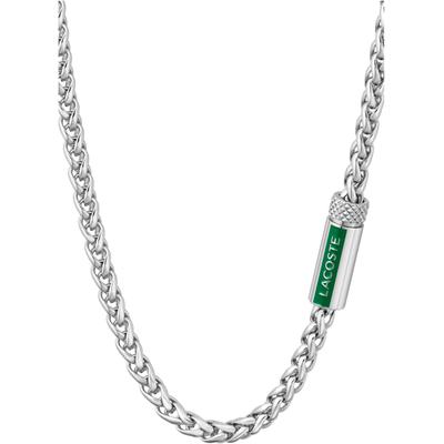 Edelstahlkette LACOSTE "SPELT", edelstahlfarben, grün, Halsketten, Herren, Edelstahl, L: 56 B: 4mm, Edelstahlkette, mit Emaille, B:4mm