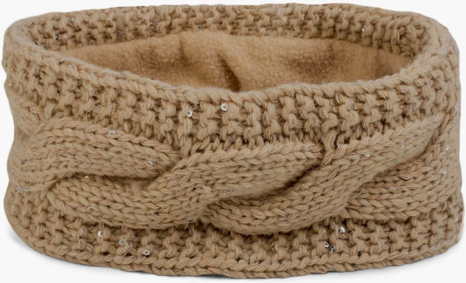 Stirnband STYLEBREAKER "Grobstrick Stirnband mit Pailletten", Damen, beige, Obermaterial: 100% Viskose CV., Modisch, Mützen Stirnband