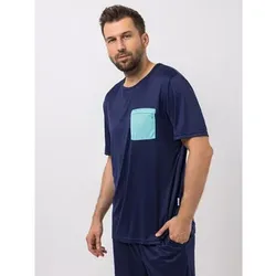 MEN'S TOUCH Pyjama-Shirt, 1/2-Arm Mikrofaser Brusttasche Rundhalsausschnitt