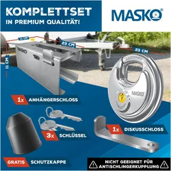 Masko, Garagenausstattung,  Anhängerschloss für an-/abgekoppelte Anhänger, Diebstahlschutz, inkl. Diskusschloss