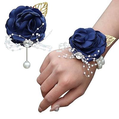 2er-Pack Blumen-Ansteckblumen-Set für das Handgelenk, handgefertigte künstliche Rosen aus Seide als Hochzeitsblumen-Accessoires, Abschlussball-/Anzug-Dekor