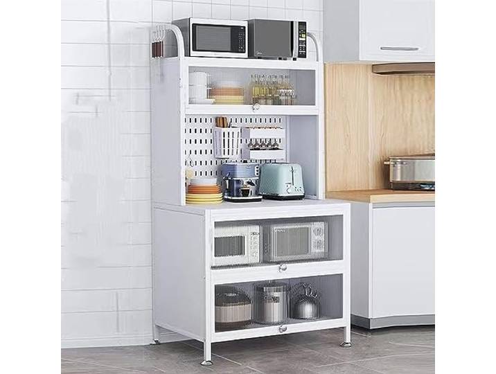 Küchen-Aufbewahrungsschrank – Bäckerregal-Arbeitsplatte, Mikrowellenherd-Regalschrank, Kaffee-Bar-Station-Organizer mit Klapptüren für Küchenstall, Zuhause, Büro, Speisekammer, Garage (Color : 5-Tier