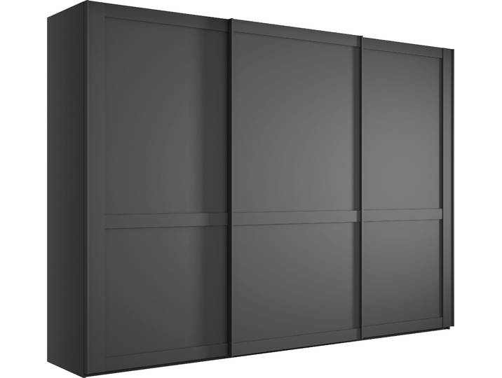Schwebetürenschrank WIEMANN Göteborg , grau (graphit, dekor), B:295,2cm H:220cm T:67cm, Holzwerkstoff, Schränke, Schwebetürenschrank, Querriegel und Griffleisten im Korpusfarbton