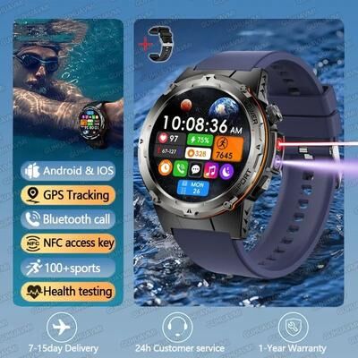 Inspired Finds Military GPS Smart Watch With 3ATM Waterproof Bluetooth Call And Rugged Outdoor Design blue