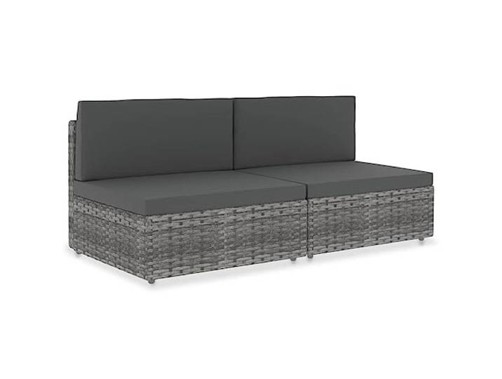 POUFGDR Sektionalsofa, 2-Sitzer, Kunstharz, geflochten, Grau Stahlrahmen, pulverbeschichtet, abnehmbare Kissen, Verwendung im Außenbereich, das ganze Jahr, modular