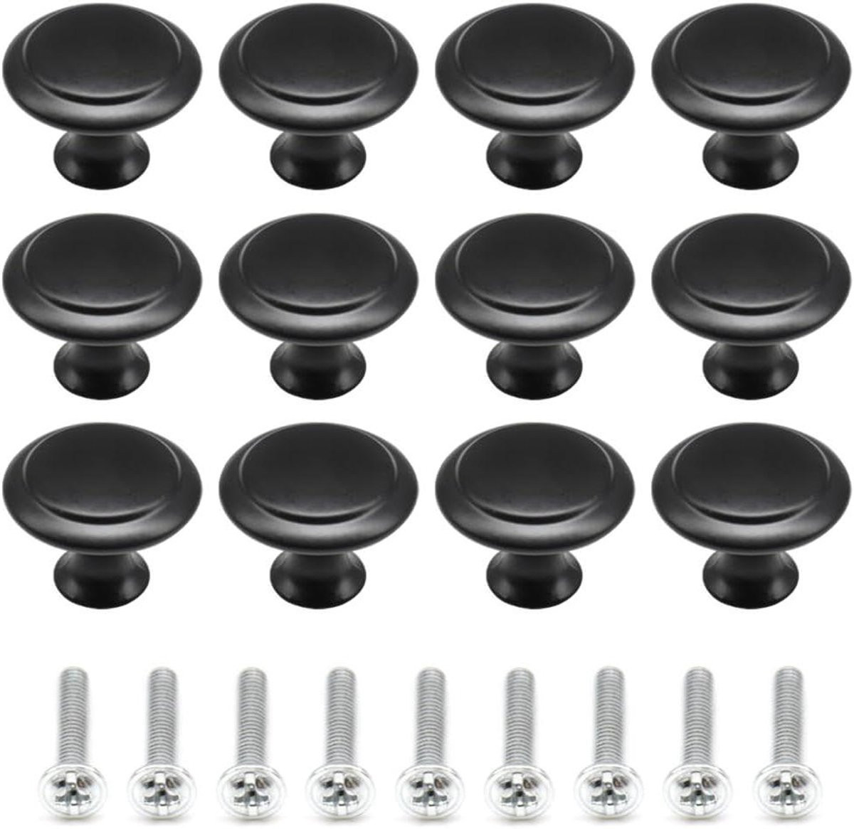 Set van ronde zwarte kastknoppen voor meubels en lades, 30 mm
