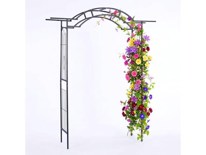 Relaxdays Rosenbogen, Metall, Torbogen Garten, HxBxT: 236 x 190 x 45 cm, Stabiler Rankbogen für Kletterpflanzen, schwarz