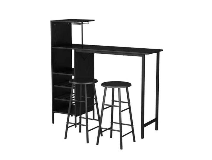 Vicco Bartisch-Set Naila, Schwarz, 121.5 x 40 cm mit 2 Hocker, geeignet als Essplatz mit Ablageflächen zur Aufbewahrung
