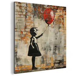 METALLBILD Graffiti - Banksy - Mädchen - Straßenkunst 50x50 cm