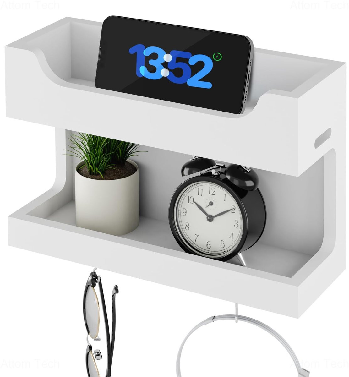 Modern Wandgemonteerd Nachtkastje Organizer voor Slaapkamer, Woonkamer of Thuiswerkplek