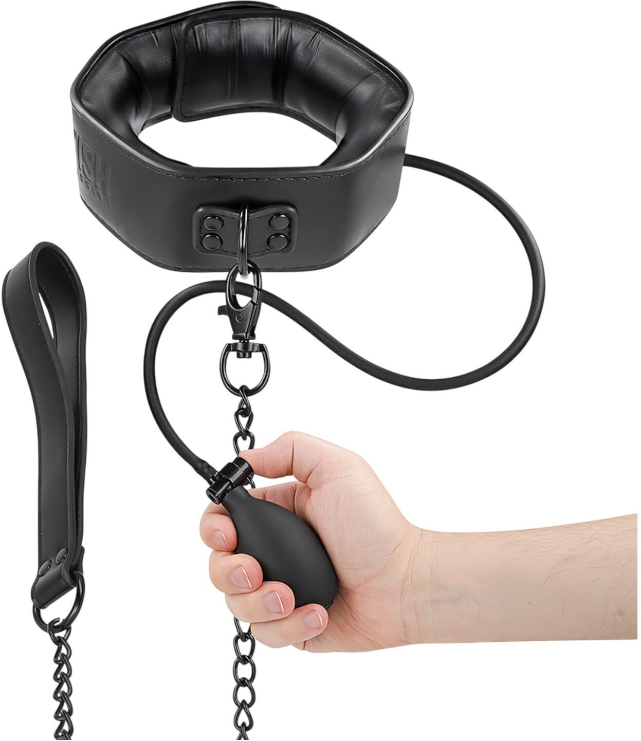 Fetish - inflatable collar with leash (black)