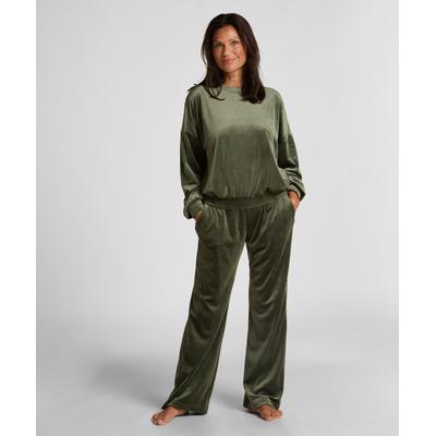 Pyjama HUNKEMÖLLER "Velours Pyjama Pants", Damen, Gr. S, grün, 95% Polyester, 5% Elasthan, Homewear-Sets Pyjama