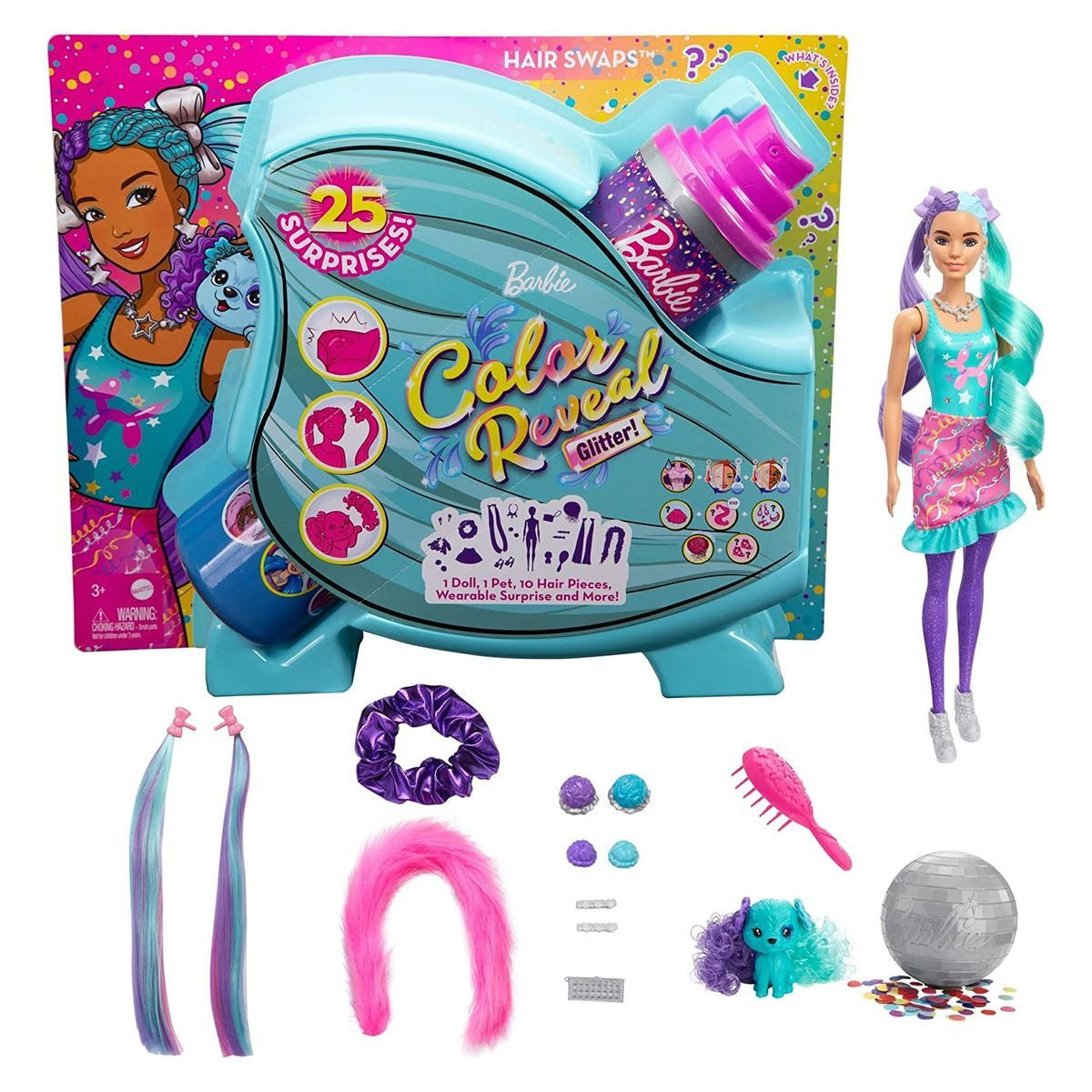 Mattel Barbie Color Reveal pop met glinsterend paars haar dat van kleur verandert
