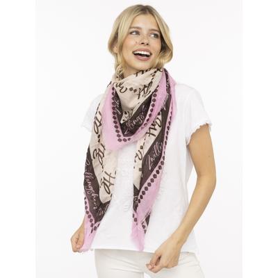 Modetuch ZWILLINGSHERZ "Glamour", Damen, rosa (hellbeige), Baumwollmischung, Modetücher, Mustermix mit Zwillingsherz Motiv, Fransenabschlüsse rundum