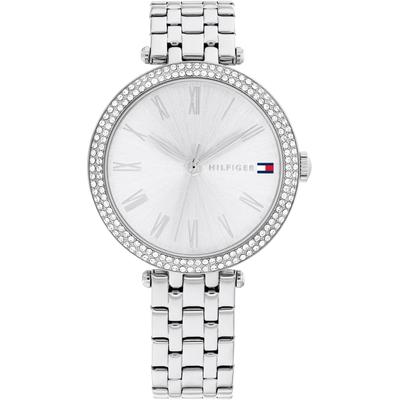 Quarzuhr TOMMY HILFIGER "NATALIE", silber (silberfarben), Armbanduhren, Damen, Quarzuhr, Armbanduhr, Damenuhr, Glaskristalle, Edelstahlarmband