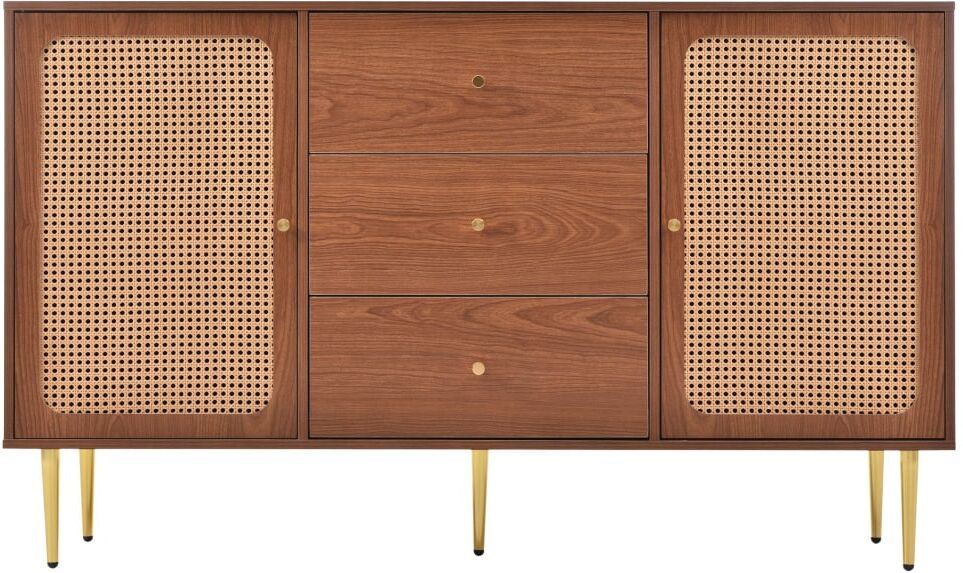 Urban Meuble Console Table en Bois à Panneaux en Cannage Marron 150x90x40cm