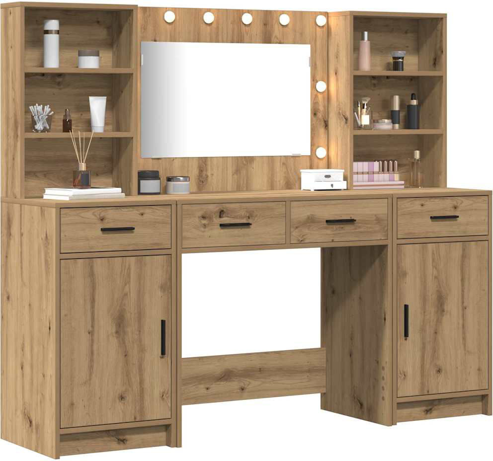 Brayden Studio Dressing Table with Mirror Artisan Oak 135cm H X 158.5cm W X 41cm D