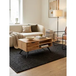 Couchtisch Akazie Massivholz Rechteckig 95x45x45 cm mit Stauraum und Schublade