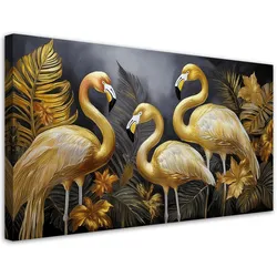 LEINWANDBILD Goldene Flamingos-Glamour-Vögel 120x60cm