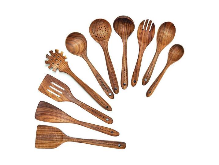 LuxusKollektion Kochbesteck-Set Holzlöffel Holzspatel Küchenutensilien Set Teakholz 1-10