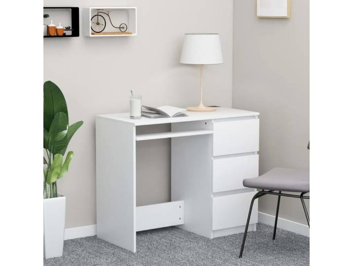 Bureau - ALOMEJOR - 90x45x76 cm - Blanc - 3 tiroirs - Aggloméré