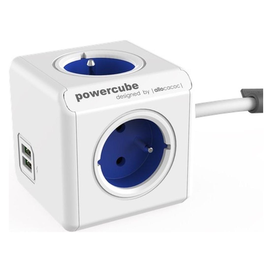 Allocacoc PowerCube Extended, power distribution unit with USB ports, 3 sockets type E, 1.5m, white/blue (3x, 1.50 m) (6403BL/BEEUPC)