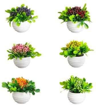 Nearly Natural 3.5-in Mini Flowering Arrangement in White Oval Planter - Set of 6