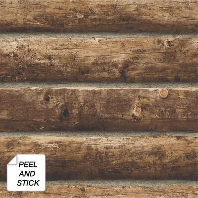 NextWall Log Cabin Rustic Peel and Stick Removable Wallpaper - 20.5 in. W x 18 ft. L