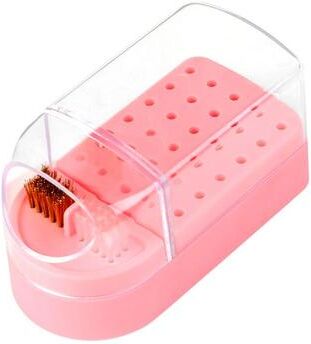Everyday Crate 30 Slot Nail Drill Bit Organizer Case With Dustproof Cover & Cleaning Brush pink