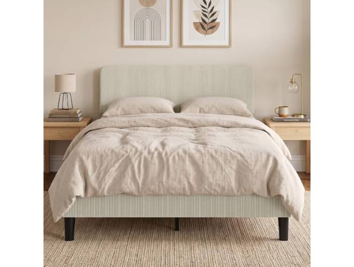 HOMCOM Bettgestell 140 x 190 cm mit verstellbarem Kopfteil, Polsterbett in Veloursoptik, 12 Latten, geräuscharm, ohne Boxspring, Hellgrau