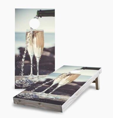 Skip's Garage Champagne Pour on the Beach Cornhole Boards