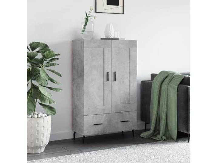Elegantes Highboard für die Wohnzimmereinrichtung aus Holzwerkstoff in Betongrau mit glatter Oberfläche und Präsentationsfläche, modernes Sideboard zur Aufbewahrung und Dekoration