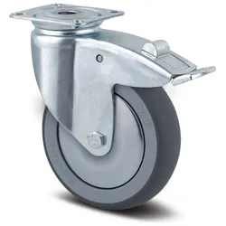 Armaturenrad TENTE, grau, 125 mm, drehbar mit Bremse mit Abdeckung
