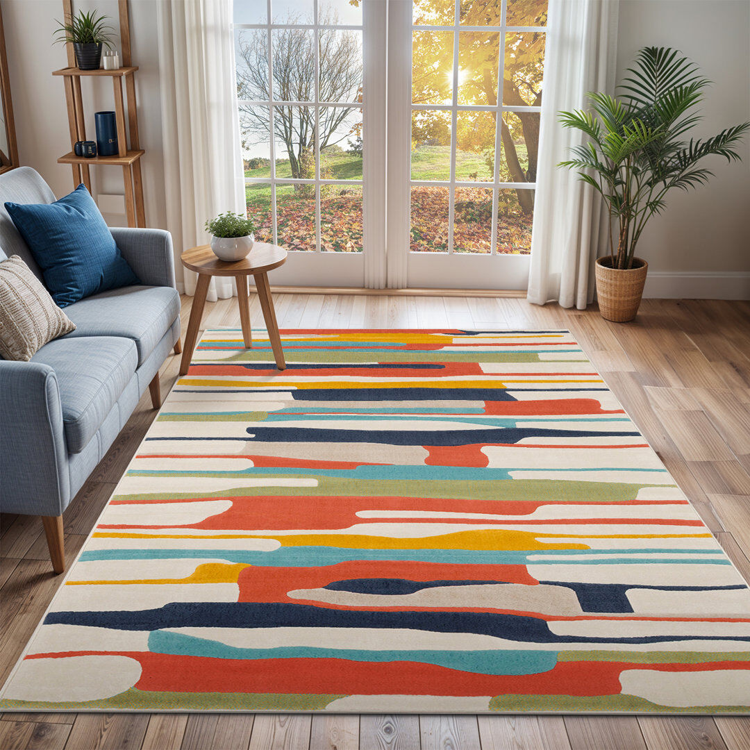Langley Street Casanova Abstract Area Rug Orange;Light Gray;Aqua;Light Beige;Mustard;Charcoal Rectangle 119 x 170cm