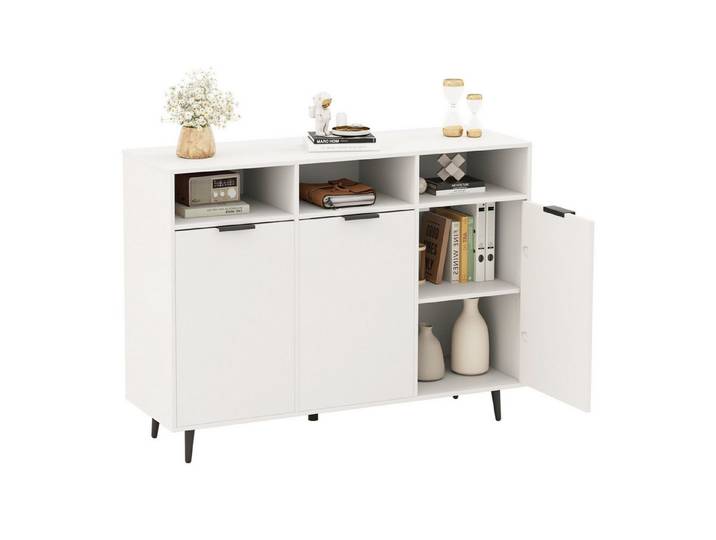 COSTWAY Küchenbuffet mit Arbeitsplatte&verstellbaren Regalen, Sideboard Holz
