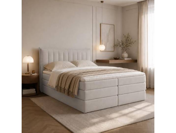 EURO-MOEBEL Boxspringbett Luna Plus Bett mit Taschenfederkern und Bonellfederkernmatratze (Beige, 120 x 200)