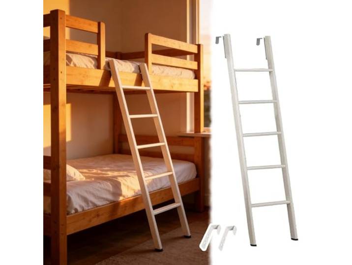 Hochbett Leiter Leiter für Etagenbetten (Zuhause, Studentenwohnheim), Verstellbare Metallleiter mit Haken für Wohnmobile, Ersatzstufe (kurz), 116/130/140/150/160/170/180/185 cm(150cm/59 )