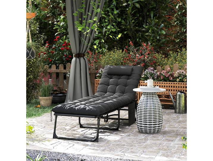 Outsunny Chaise Longue Pliante Inclinable Noir 58x189 cm
