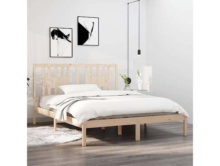 YNGBHFNOP Massivkiefernholz Lattenrost klassisch 160x200 cm Braun Massivholzbett Kiefer 160x200 cm Bettgestell mit Kopfteil Holzbetten Stabil Schlafzimmer Kernbuche Optik