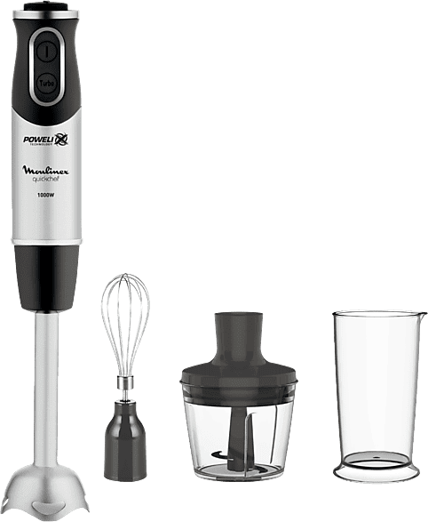 Batidora de mano - Moulinex DD6558 QuickChef, 3 en 1, 1000W, Tecnología Powelix, 10 Velocidades, Función Turbo, Accesorios Incluidos, Acero Inoxidable