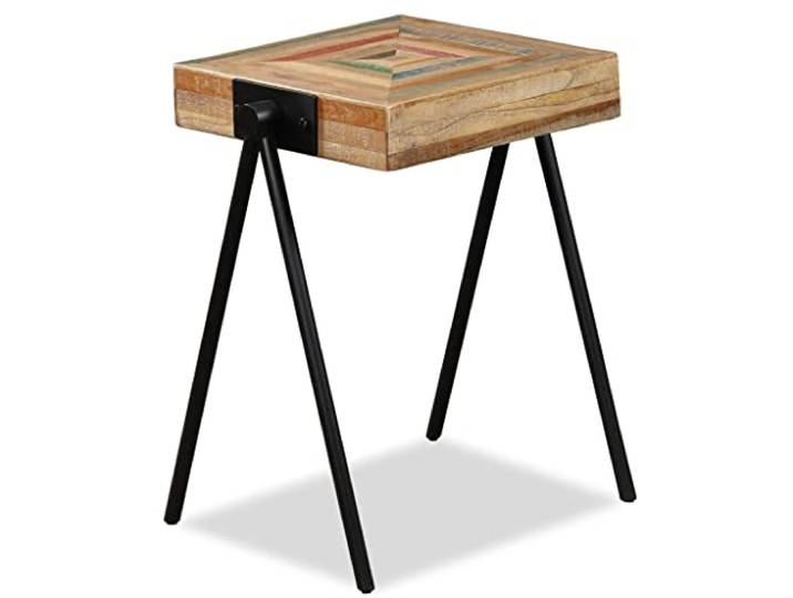 KPOUTRFG Beistelltisch aus Recyceltem Massivholz Teak mit Stahlbeinen, Stabile Stahlbeine, recyceltes Teakholz, Unikat, einfache Montage, vielseitig nutzbar