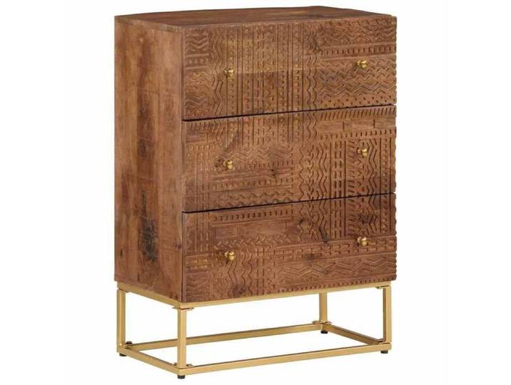 Cabinet multimédia Brun - Commode 55x30x76 cm bois massif de manguier et fer A15837